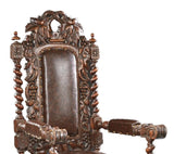 Antique Armchair, French, Louis XIII Style, Carved Oak, Upholstered, 1800s!! - Old Europe Antique Home Furnishings