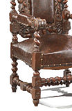 Antique Armchair, French, Louis XIII Style, Carved Oak, Upholstered, 1800s!! - Old Europe Antique Home Furnishings