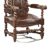 Antique Armchair, French, Louis XIII Style, Carved Oak, Upholstered, 1800s!! - Old Europe Antique Home Furnishings