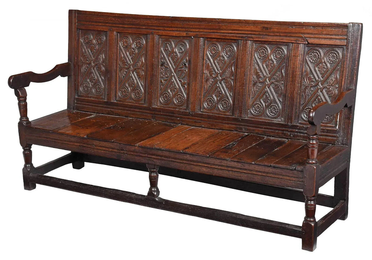 19世紀Carved Rosewood Settle Bench AntiqueBench_EarlyEnglishCarve