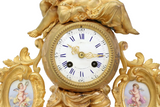 Antique Clock, Mantle Shelf,French Cupid Psyche Gilt Metal, Glass Cloche, 1800's - Old Europe Antique Home Furnishings