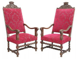 Antique Fauteuils, Chairs, Pair, French Henri II Style, Carved Oak, Early 1900s! - Old Europe Antique Home Furnishings