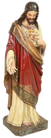 Antique Sculpture Figure, Near Life-Size, Sacred Heart of Christ, 61", E. 1900's - Old Europe Antique Home Furnishings