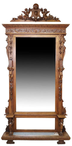 Antique Jardinere, Italian, Renaissance Revival Mirrored, Crest, Cornice, 1800s! - Old Europe Antique Home Furnishings