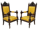 Antique Parlor Set, Five Pc. Victorian, Figural, Carved & Upholstered, 1800s!! - Old Europe Antique Home Furnishings