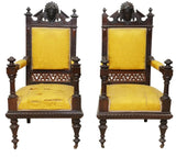 Antique Parlor Set, Five Pc. Victorian, Figural, Carved & Upholstered, 1800s!! - Old Europe Antique Home Furnishings