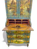 Antique Secretary Desk, Painted, Venetian, Sculptured Center and Crown, 1800's!! - Old Europe Antique Home Furnishings