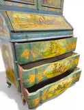 Antique Secretary Desk, Painted, Venetian, Sculptured Center and Crown, 1800's!! - Old Europe Antique Home Furnishings