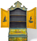 Antique Secretary Desk, Painted, Venetian, Sculptured Center and Crown, 1800's!! - Old Europe Antique Home Furnishings