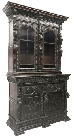 Antique Sideboard, English, Heavily Carved, Ebonized, Oak, Exceptional, 1800's!! - Old Europe Antique Home Furnishings