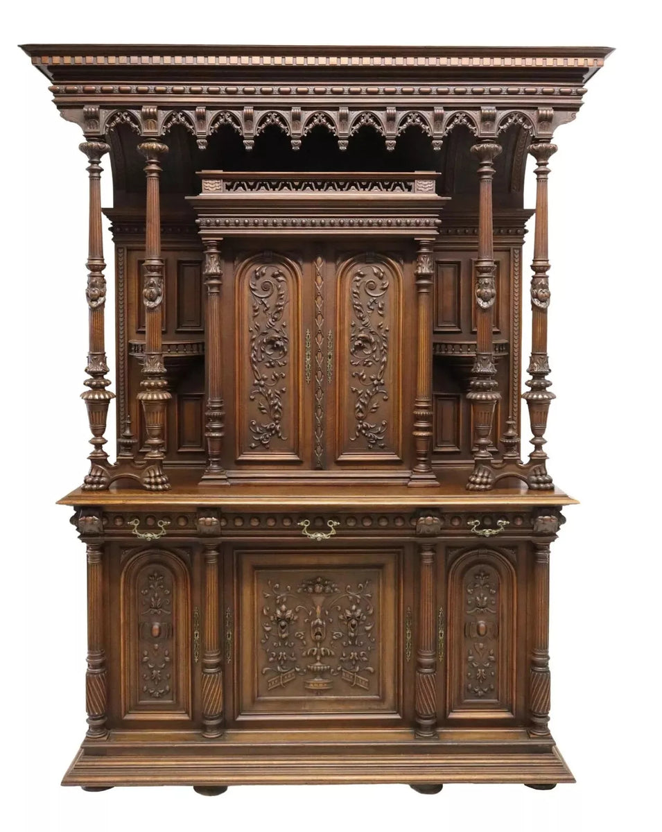 Antique Sideboard, French Renaissance Revival, Carved Walnut, 19th