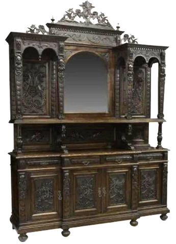 Antique Sideboard, French Renaissance Revival, Heavily Carved Walnut, 1800's! - Old Europe Antique Home Furnishings