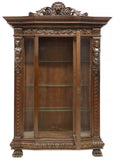 Antique Vitrine Bookcase, Italian Renaiss. Revival, Carved, Walnut, Early 1900s! - Old Europe Antique Home Furnishings