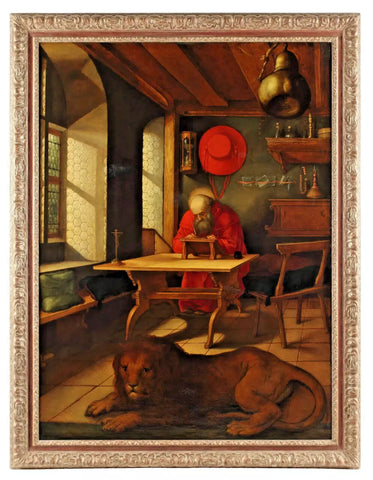 Antique Oil Painting, After Albrecht Durer, St. Jerome In His Study, 67", 1700's - Old Europe Antique Home Furnishings
