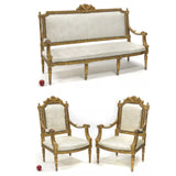 Antique Parlor Set, French, Set of 3 , Chairs and Settee, Gilt, Off White, 1800s!! - Old Europe Antique Home Furnishings