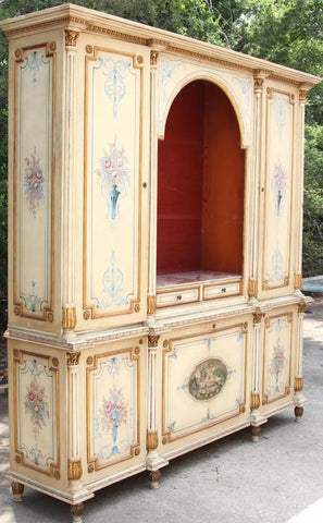 Bookcase, Painted, With Flowers and Gold Trim, Drawers, Vintage, 1900s!! - Old Europe Antique Home Furnishings
