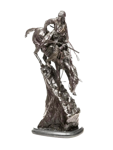 Bronze Statue "Mountain Man" After Remington, on Black Marble Base! - Old Europe Antique Home Furnishings