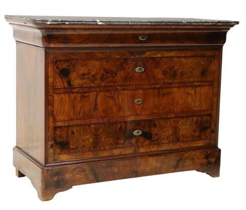 Have one to sell? Sell now Antique Commode, French Louis Philippe Period, Marble-Top, Burl, Walnut, 1800's! - Old Europe Antique Home Furnishings