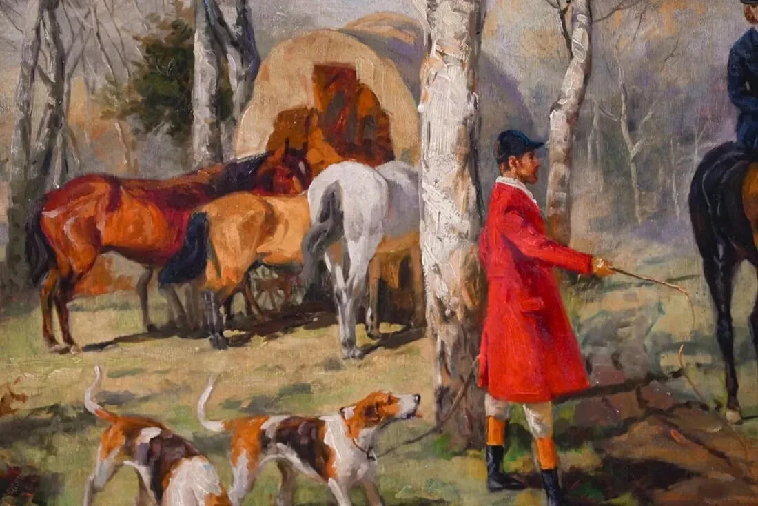 Mural, Oil Painting, Jack Levine, Signed, Hunt Scene, Carved