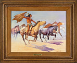 Painting, "Pursuing the Herd", Oil on Board, Shep Chadhorn, 20th Century, Framed!! - Old Europe Antique Home Furnishings