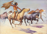 Painting, "Pursuing the Herd", Oil on Board, Shep Chadhorn, 20th Century, Framed!! - Old Europe Antique Home Furnishings