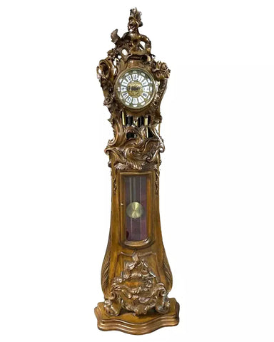 Clock, Vintage, European, Hand Carved, Walnut Grandfather Clock, 20th C.! - Old Europe Antique Home Furnishings