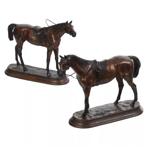 Antique Statues, Bronze, Race Horses, Patinated, Jules Moigniez (Fr. 1835-1894) - Old Europe Antique Home Furnishings