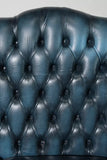 Sofa, British, Blue Leather, Wing Back, Button Tufted, Chesterfield Sofa!! - Old Europe Antique Home Furnishings