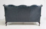 Sofa, British, Blue Leather, Wing Back, Button Tufted, Chesterfield Sofa!! - Old Europe Antique Home Furnishings