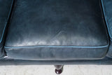 Sofa, British, Blue Leather, Wing Back, Button Tufted, Chesterfield Sofa!! - Old Europe Antique Home Furnishings