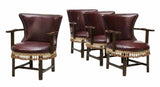 Chairs, Continental, Burgundy Leather-Like, Oak & Tasseled Trim, Vintage, Four!! - Old Europe Antique Home Furnishings