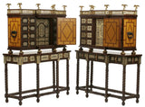 Vargueno Cabinets, Spanish Renaissance Style, On Stands, Set of Two, Inlaid!! - Old Europe Antique Home Furnishings