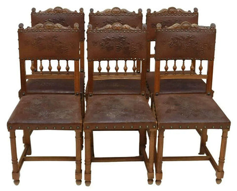Antique, Chairs, Dining, (6) Six,  French HenriI II Style, Walnut, Early 1900's! - Old Europe Antique Home Furnishings