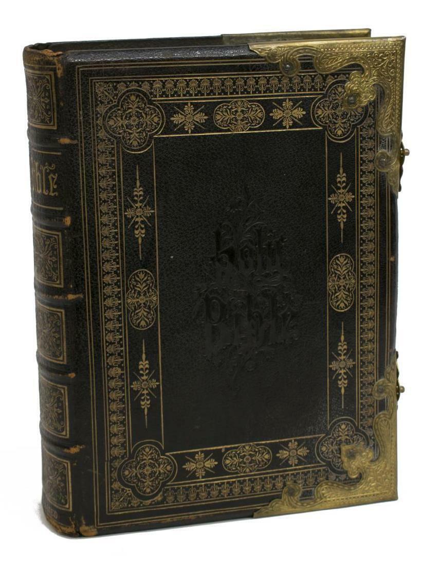 Bible, Antique, Family, Leather and Brass Bound, 19th C, (1800's