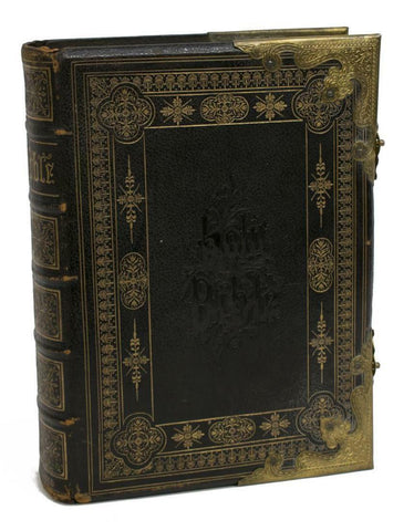 Bible, Antique, Family, Leather and Brass Bound, 19th C, (1800's)!!! - Old Europe Antique Home Furnishings
