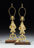 Pair of Regence Revival Polished Brass Chenet  Form Lamps - Old Europe Antique Home Furnishings