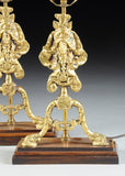 Pair of Regence Revival Polished Brass Chenet  Form Lamps - Old Europe Antique Home Furnishings