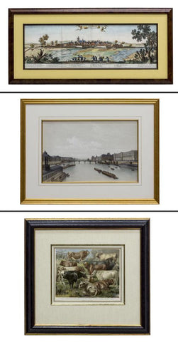 Antique Prints, Framed, Cattle Louvre, & Map Of France, Set of Three, 19th Century ( 800s)!! - Old Europe Antique Home Furnishings