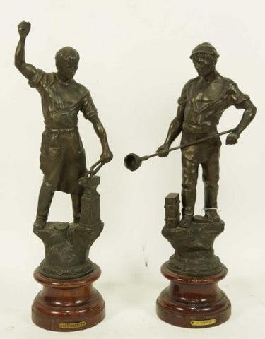 PAIR of 19th CENTURY ( 1800s ) PATINATED SPELTER BLACKSMITHS - Old Europe Antique Home Furnishings