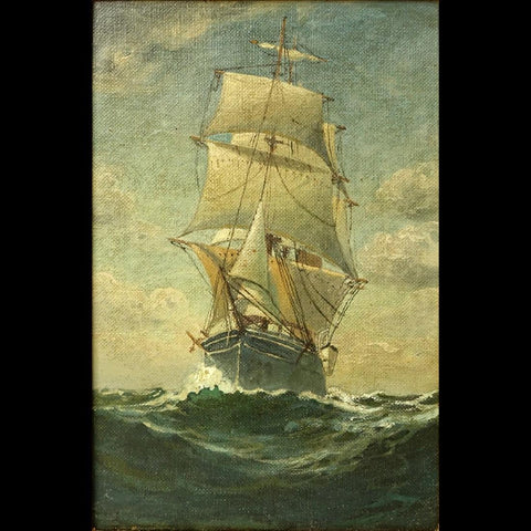 Sailing Ship at Sea, Oil on Canvas, 19th to 20th century ( 1800s to early 1900s - Old Europe Antique Home Furnishings