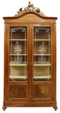 Antique Bookcase, Italian Walnut Etched Glass, Display, Bookcase, Early 1900s!! - Old Europe Antique Home Furnishings