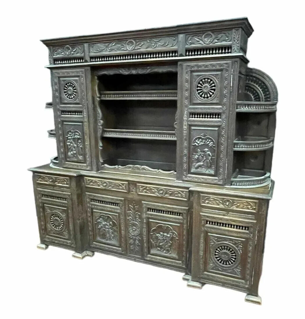 Antique Hutch, Brittany, Breton, Carved Oak, Display, Storage, 19th C., 1800s!! Old Europe