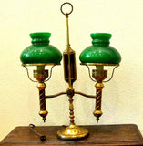 Antique Lamp, Brass Double Arm, Student, Oil-Now Electric, 1800s, Gorgeous ! - Old Europe Antique Home Furnishings