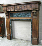Antique Mantle, Palacial European Walnut w/ Verde Marble Inset, Gorgeous,1800s!! - Old Europe Antique Home Furnishings