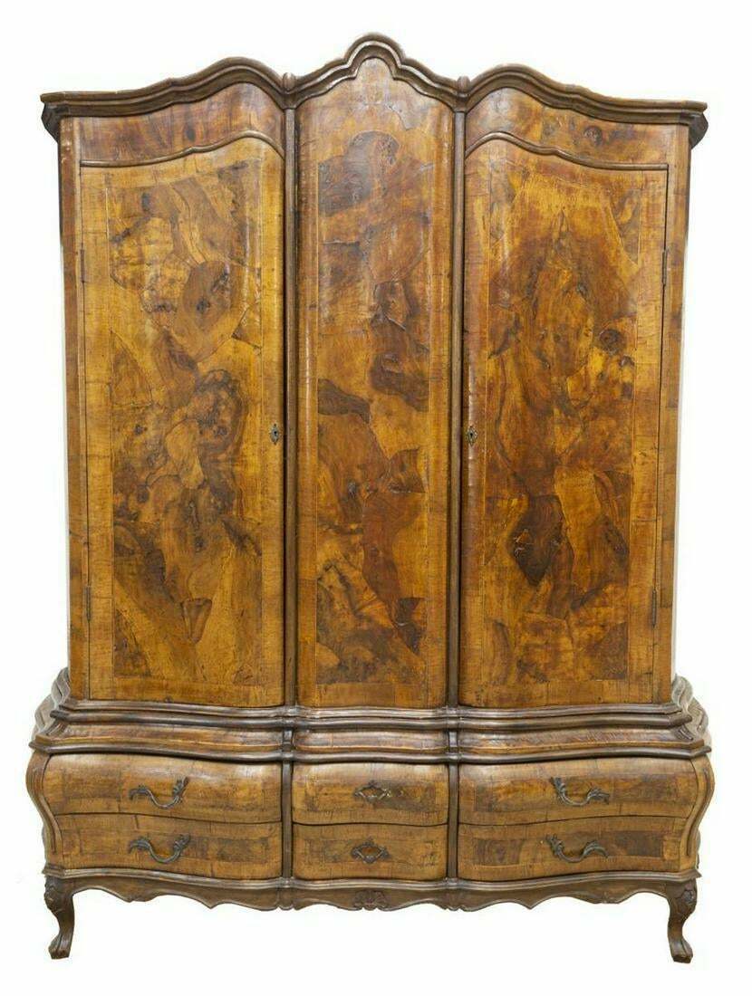 Antique Armoire, Italian Patchwork Figured Walnut Armoire