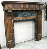 Antique Mantle, Palacial European Walnut w/ Verde Marble Inset, Gorgeous,1800s!! - Old Europe Antique Home Furnishings