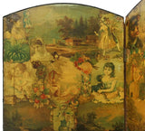 Antique Dressing Screen, Victorian, Decoupage Prints, Four-Panel Folding, 1800's - Old Europe Antique Home Furnishings