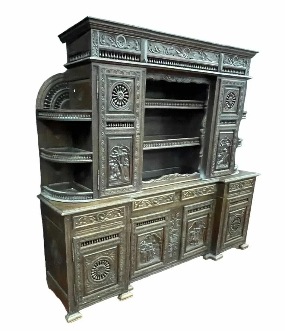 Antique Hutch, Brittany, Breton, Carved Oak, Display, Storage, 19th C., 1800s!! Old Europe