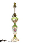 Antique Lamp, Porcelain, Floral, Converted Oil, Green Gilt, German,Early 20th C. - Old Europe Antique Home Furnishings