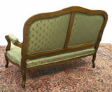Antique Sofa, Louis XV Style Upholstered, Walnut Settee,Light Green, 1800s! - Old Europe Antique Home Furnishings